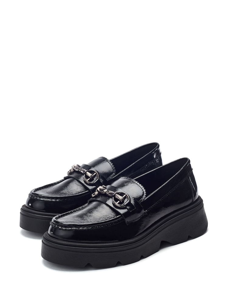 Moda in Pelle Black Eisa Chunky Loafers With Detailed Apron Trim - Image 2 of 4