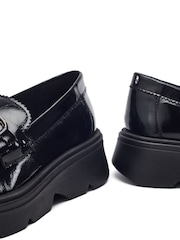 Moda in Pelle Black Eisa Chunky Loafers With Detailed Apron Trim - Image 3 of 4