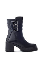 Negru - Moda in Pelle Sh Ariss Heeled Chunky Buckle Boots - Imaginea 1 din 4