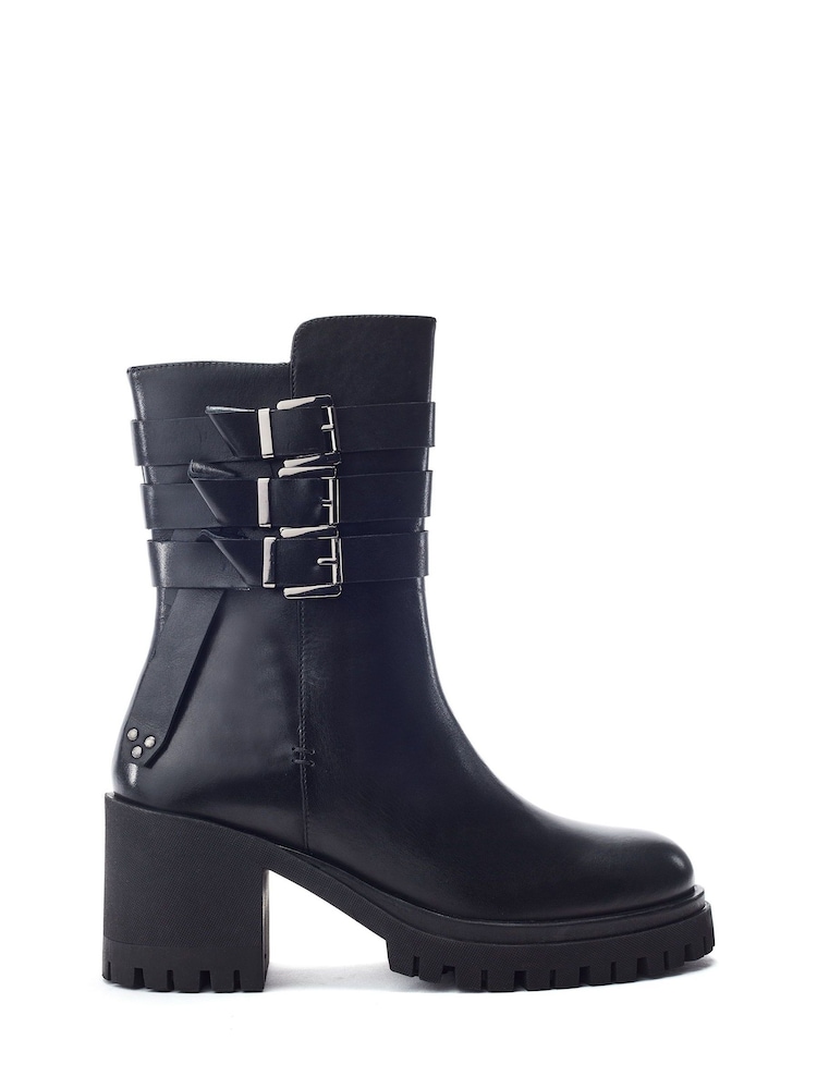Negru - Moda in Pelle Sh Ariss Heeled Chunky Buckle Boots - Imaginea 1 din 4