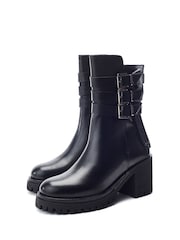 Negru - Moda in Pelle Sh Ariss Heeled Chunky Buckle Boots - Imaginea 2 din 4