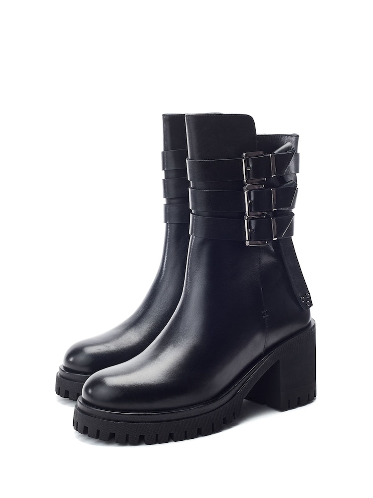 Negru - Moda in Pelle Sh Ariss Heeled Chunky Buckle Boots - Imaginea 2 din 4