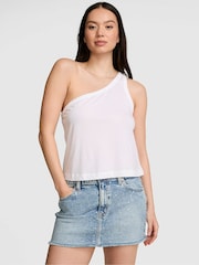 Victoria's Secret Pink White Jersey One Shoulder Top - Image 1 of 2