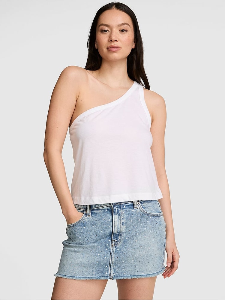 Victoria's Secret Pink White Jersey One Shoulder Top - Image 1 of 2