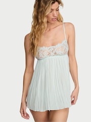Victoria's Secret Bliss Blue Lace Pleated Babydoll Set - Image 1 of 2