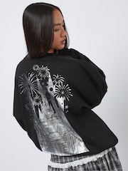 Skinnydip Black Disney Silver Foil Castle Sweatshirt - Image 2 of 4