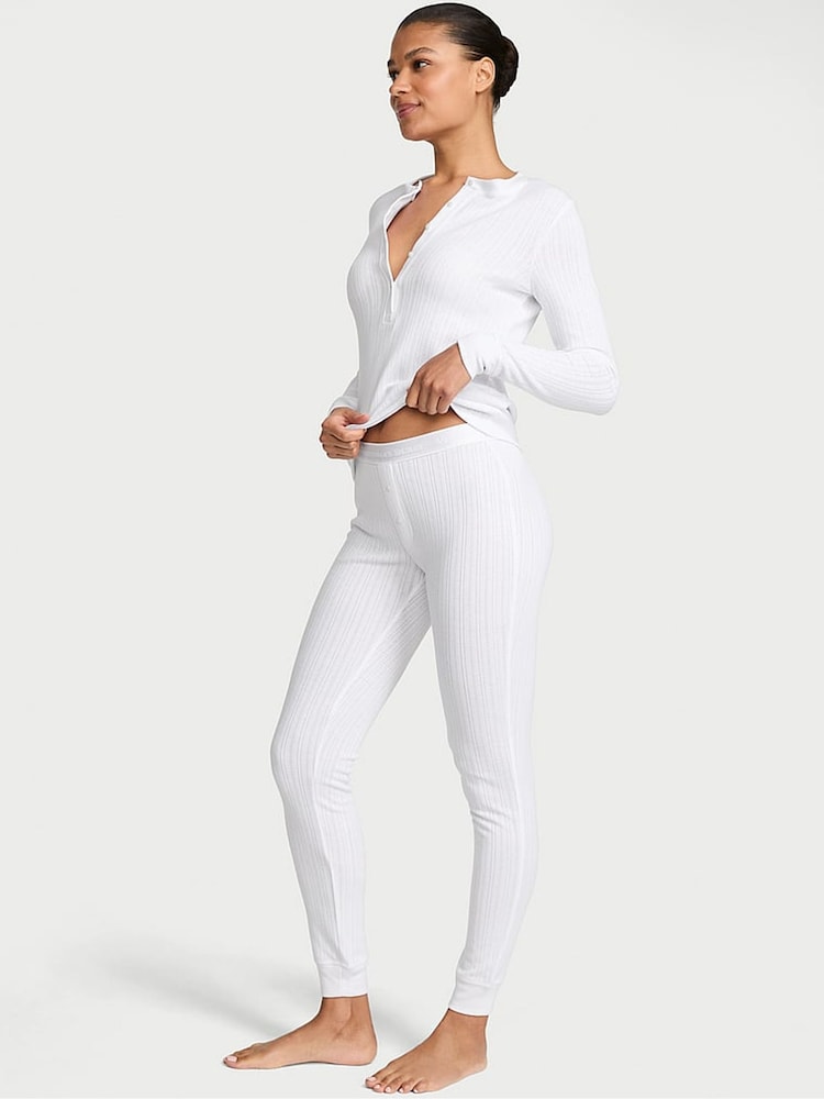 Victoria's Secret White Pointelle Thermal Henley Long Pyjama Set - Image 1 of 2 Victoria's Secret White Pointelle Thermal Henley Long Pyjama Set - Image 1 of 2