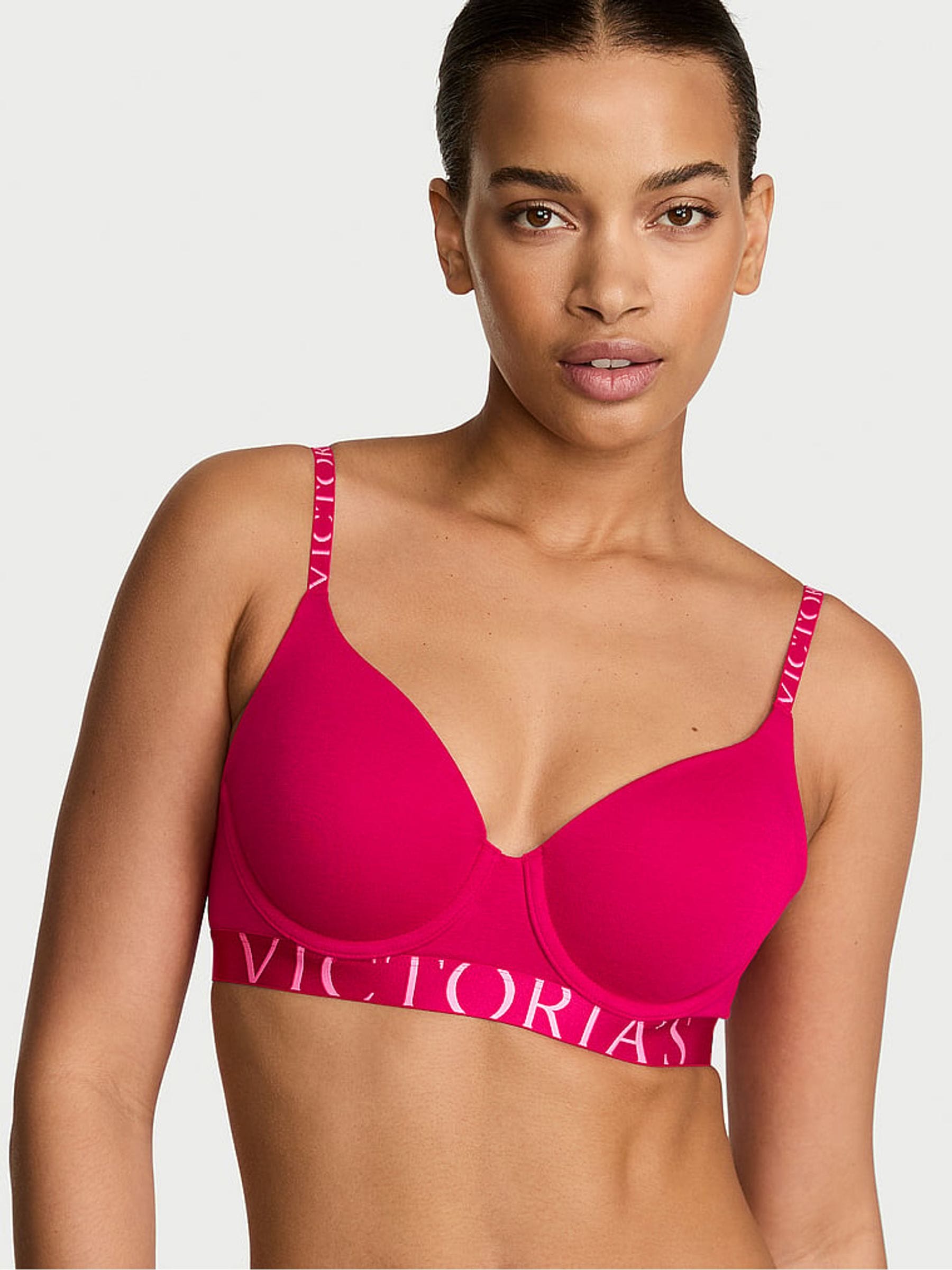 Victoria's Secret Vibrant Fuchsia Pink Lightly Lined Full Cup Cotton Exploded Logo Bra