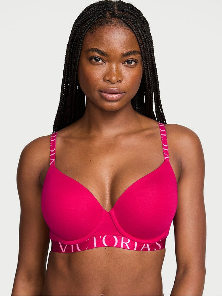 Victoria's Secret Vibrant Fuchsia Pink Lightly Lined Demi Cotton Exploded Logo Bra - Image 1 of 2