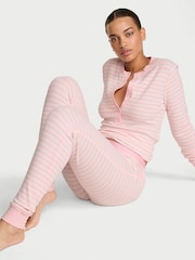 Victoria's Secret Pretty Blossom Pink Iconic Stripe Thermal Henley Long Pyjama Set - Image 1 of 2