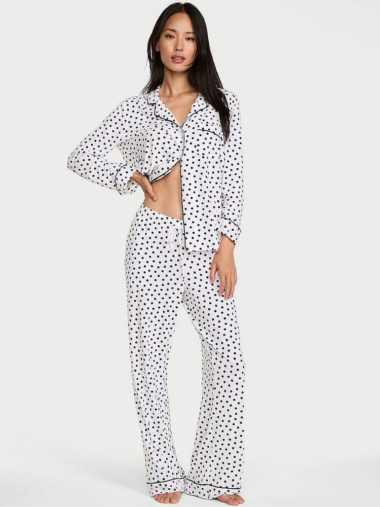 Victoria's Secret Coconut White Polks Dots Modal Long Pyjamas Set - Image 2 of 4