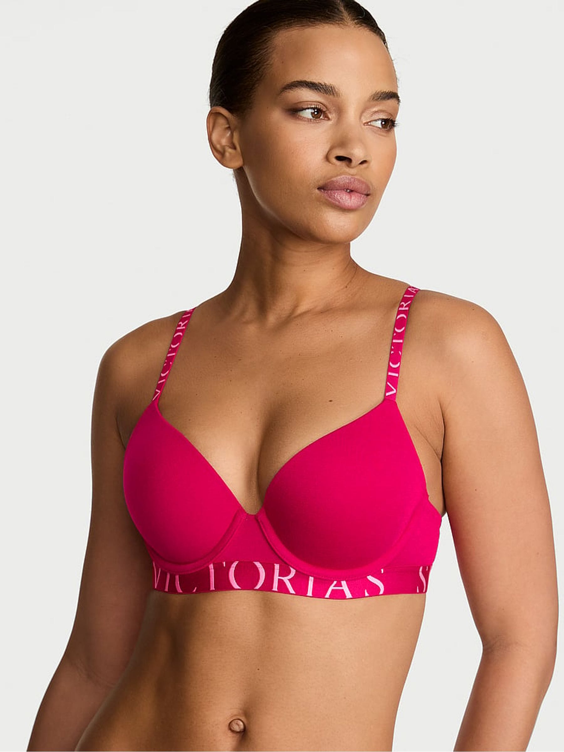 Victoria's Secret Vibrant Fuchsia Pink Full Cup Push Up Cotton Exploded Logo Bra