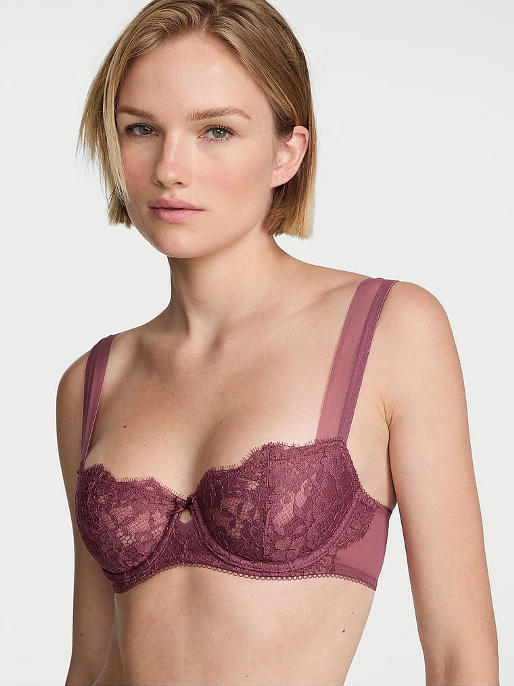 Victoria's Secret Morning Rose Pink Unlined Balcony Lace Mesh Trim Bra