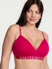 Victoria's Secret Vibrant Fuchsia Pink Lightly Lined Non Wired Cotton Exploded Logo Bra - Image 1 of 2