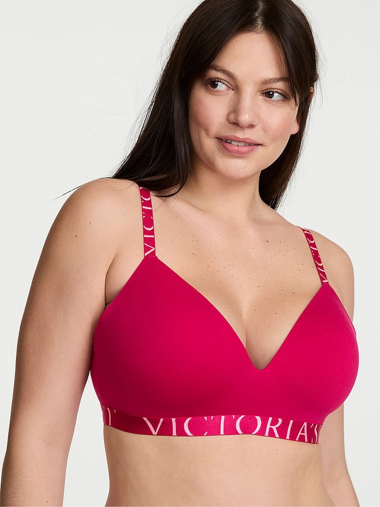 Victoria's Secret Vibrant Fuchsia Pink Lightly Lined Non Wired Cotton Exploded Logo Bra - Image 1 of 2