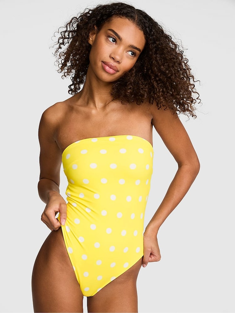 Victoria's Secret Pink Yellow Polka Dot Print Strapless Swimsuit - Image 1 of 2