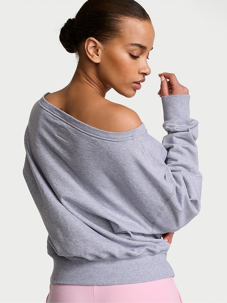 Victoria's Secret Medium Heather Grey Terry Boatneck Sweatshirt - Image 2 of 3