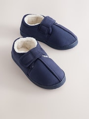Navy Warm Lined Touch Fastening Cupsole Slippers - Image 1 of 4