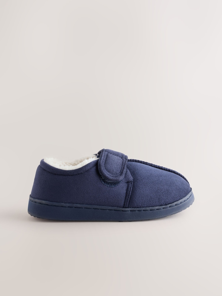 Navy Warm Lined Touch Fastening Cupsole Slippers - Image 2 of 4