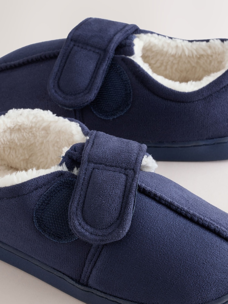 Navy Warm Lined Touch Fastening Cupsole Slippers - Image 4 of 4