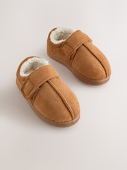 Tan Brown Warm Lined Touch Fastening Cupsole Slippers - Image 1 of 5