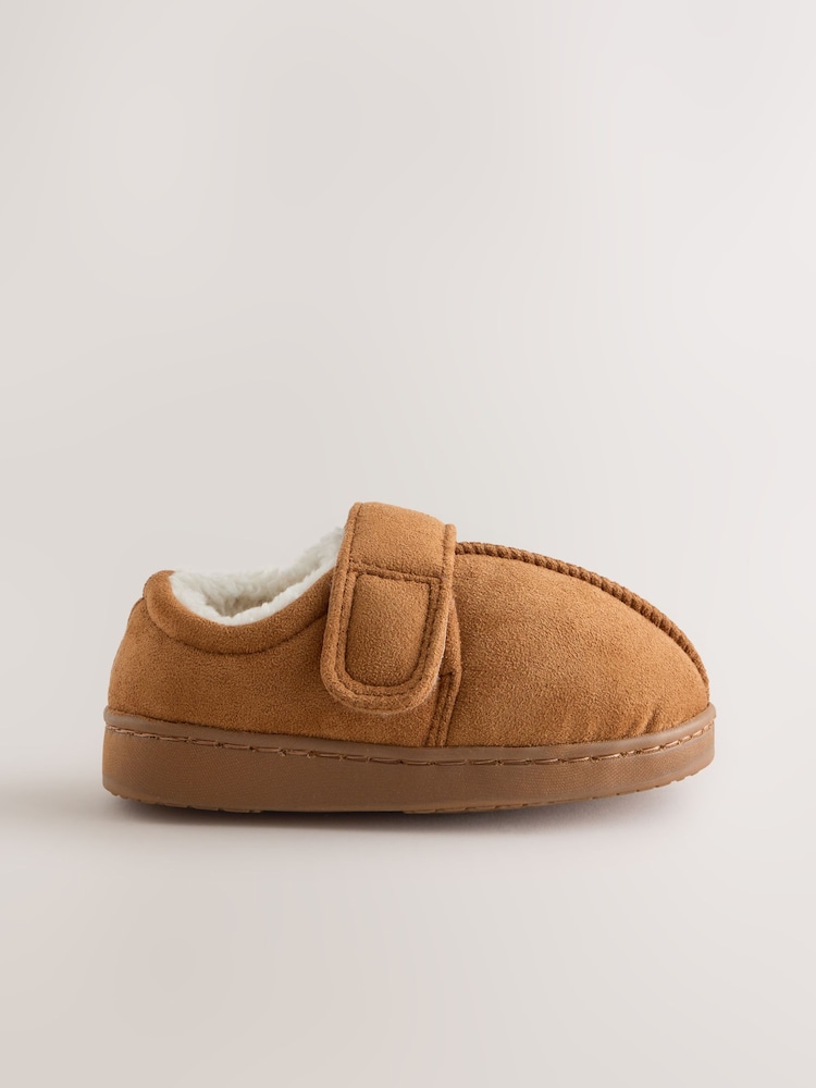 Tan Brown Warm Lined Touch Fastening Cupsole Slippers - Image 2 of 5 Tan Brown Warm Lined Touch Fastening Cupsole Slippers - Image 2 of 5