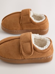 Tan Brown Warm Lined Touch Fastening Cupsole Slippers - Image 3 of 5