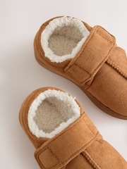 Tan Brown Warm Lined Touch Fastening Cupsole Slippers - Image 4 of 5