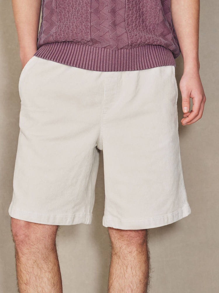Ecru - EDIT Corduroy Drawstring Waist Shorts - Imaginea 1 din 6