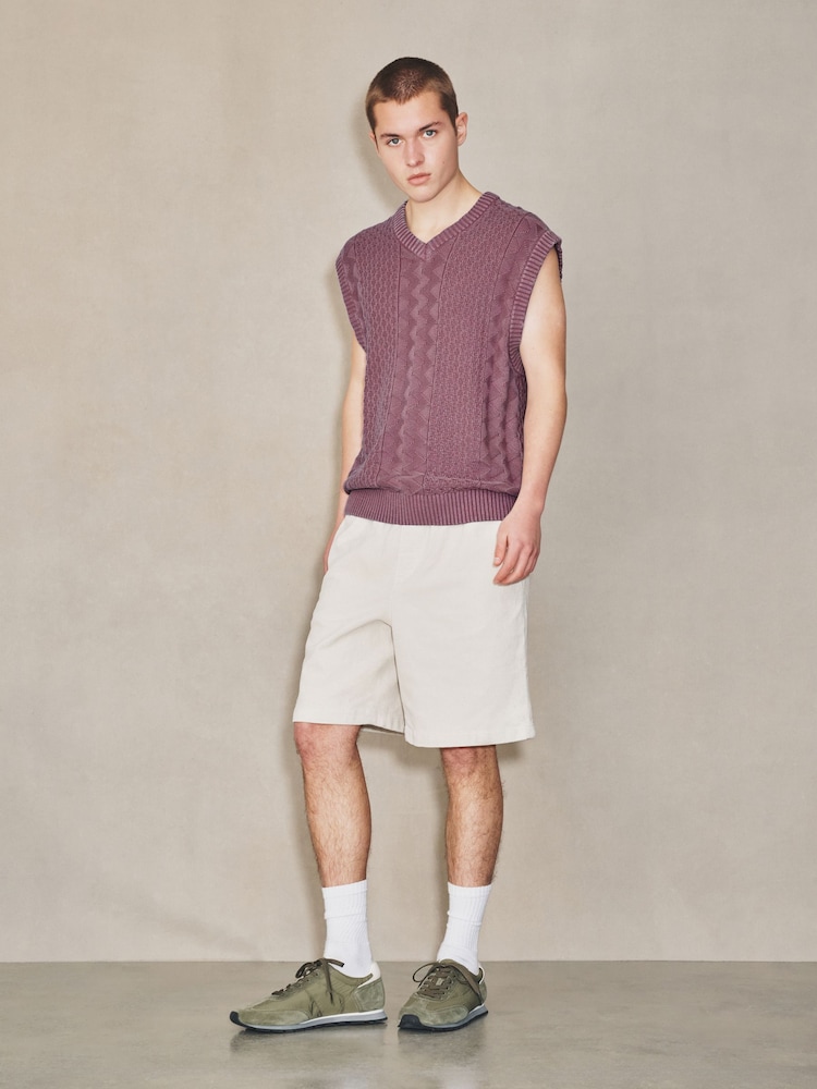 Ecru - EDIT Corduroy Drawstring Waist Shorts - Imaginea 2 din 6