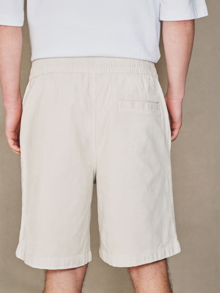 Ecru - EDIT Corduroy Drawstring Waist Shorts - Imaginea 6 din 6