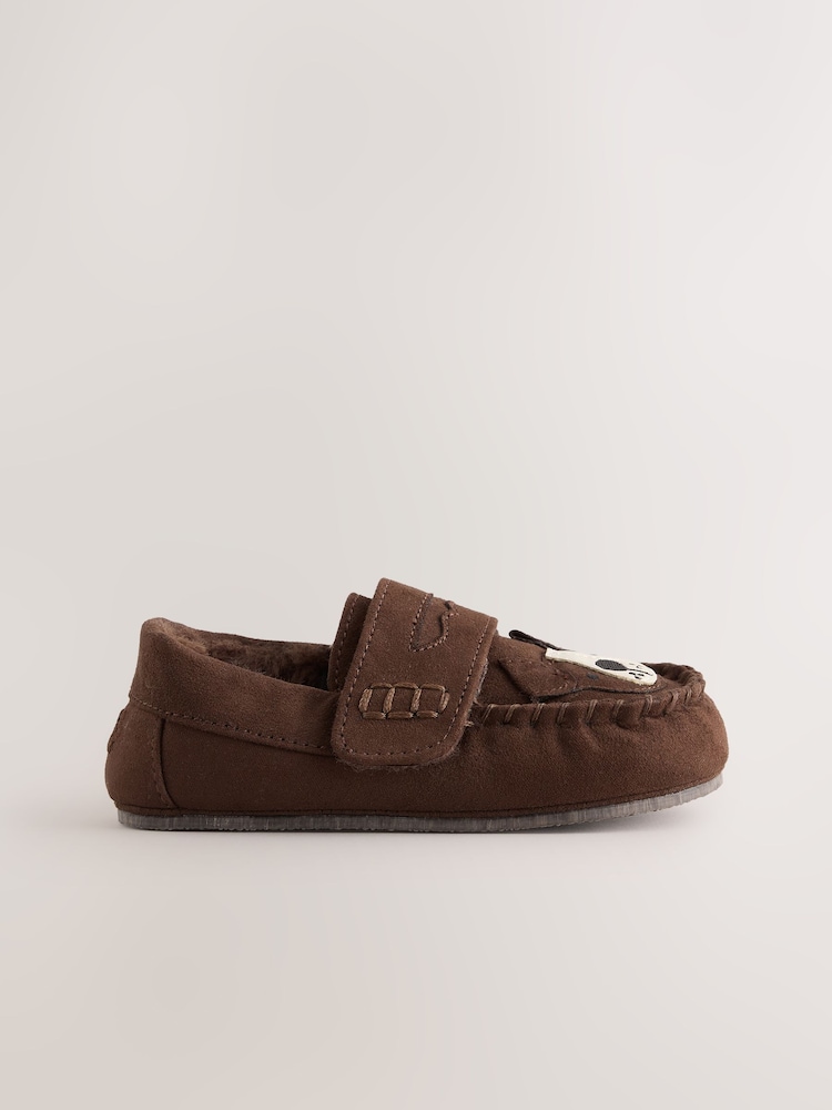 Brown Dog Touch Fastening Moccasin Slippers - Image 2 of 5