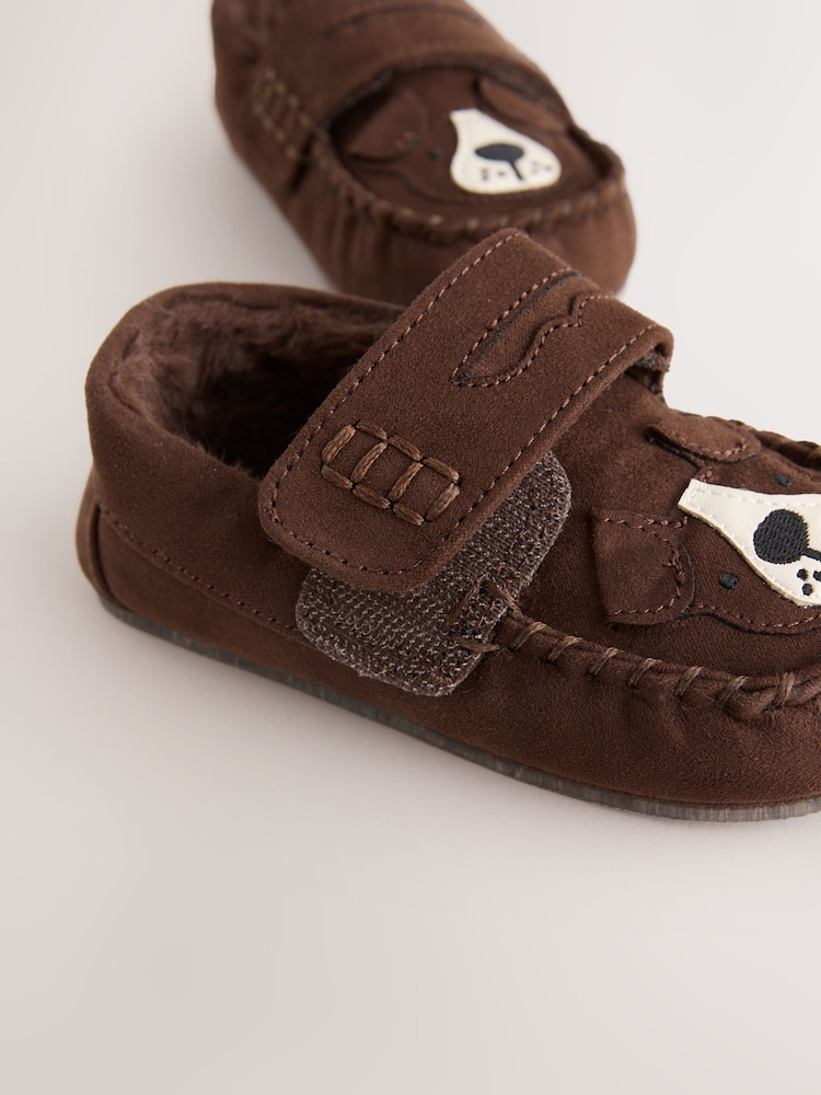 Brown Dog Touch Fastening Moccasin Slippers - Image 5 of 5