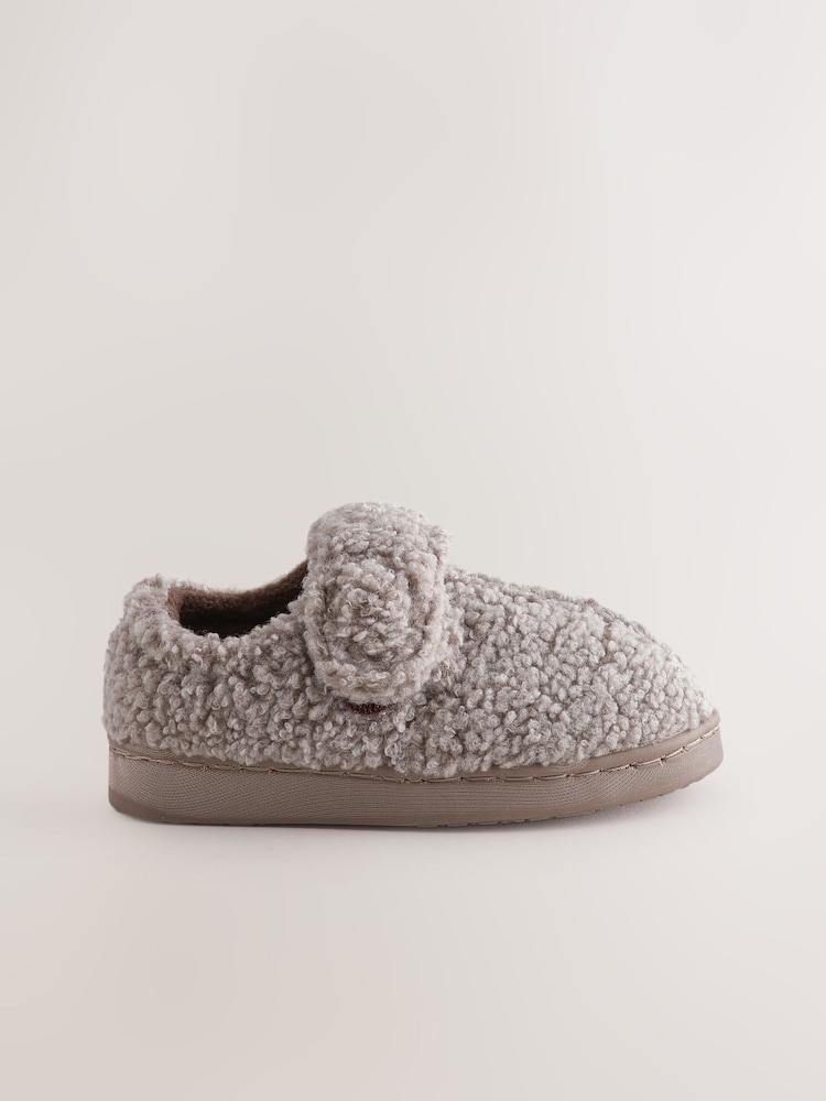 Neutral Borg Warm Lined Touch Fastening Cupsole Slippers - Image 2 of 6 Neutral Borg Warm Lined Touch Fastening Cupsole Slippers - Image 2 of 6