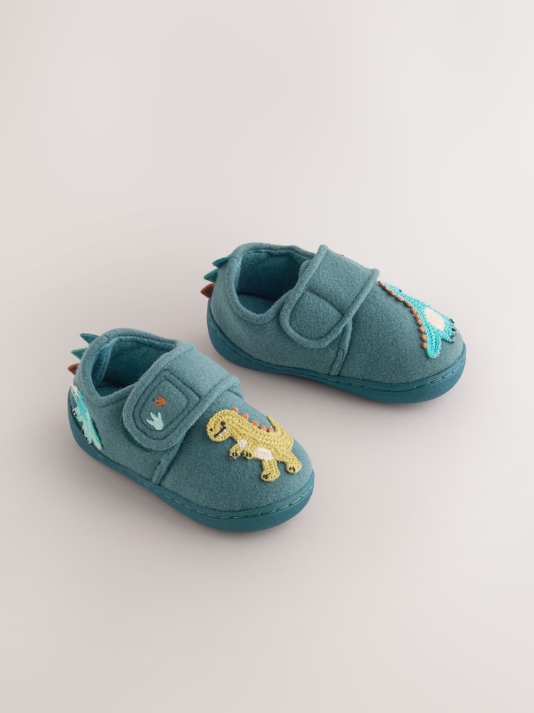 Teal Dino Touch Fastening Cupsole Slippers - Image 1 of 5