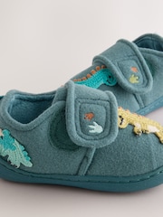 Teal Dino Touch Fastening Cupsole Slippers - Image 4 of 5