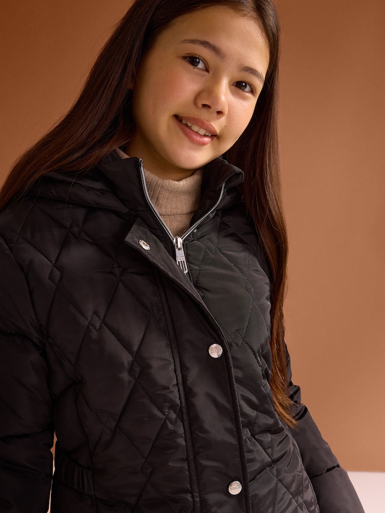 Lipsy Black Shower Resistant Midweight Longline Padded Coat (5-16yrs) - Image 2 of 6 Lipsy Black Shower Resistant Midweight Longline Padded Coat (5-16yrs) - Image 2 of 6