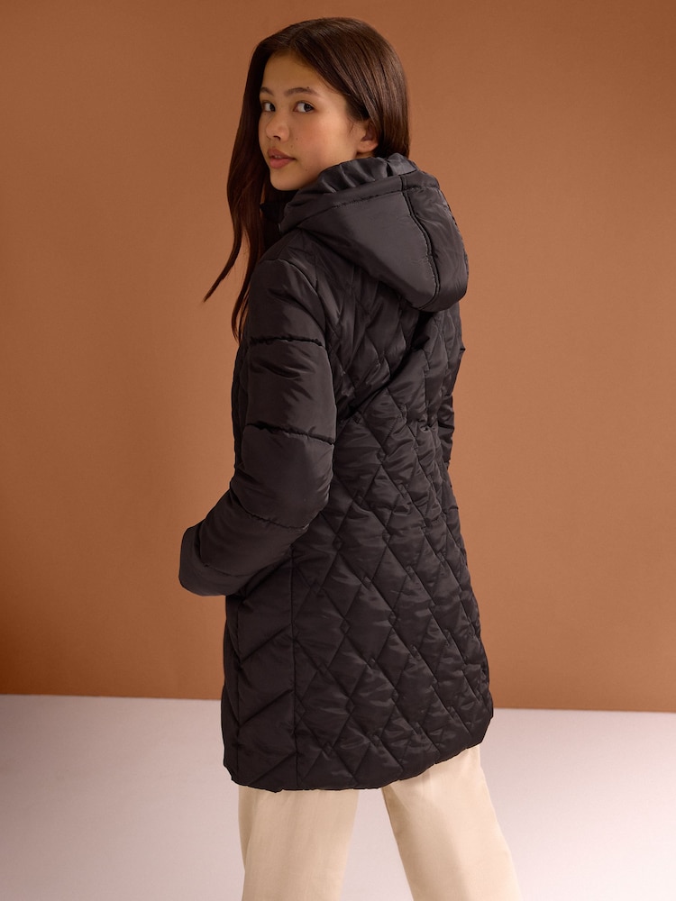 Lipsy Black Shower Resistant Midweight Longline Padded Coat (5-16yrs) - Image 6 of 6 Lipsy Black Shower Resistant Midweight Longline Padded Coat (5-16yrs) - Image 6 of 6