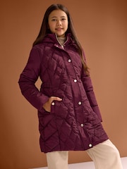 Lipsy Berry Red Shower Resistant Midweight Longline Padded Coat (5-16yrs) - Image 1 of 6