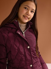 Lipsy Berry Red Shower Resistant Midweight Longline Padded Coat (5-16yrs) - Image 2 of 6