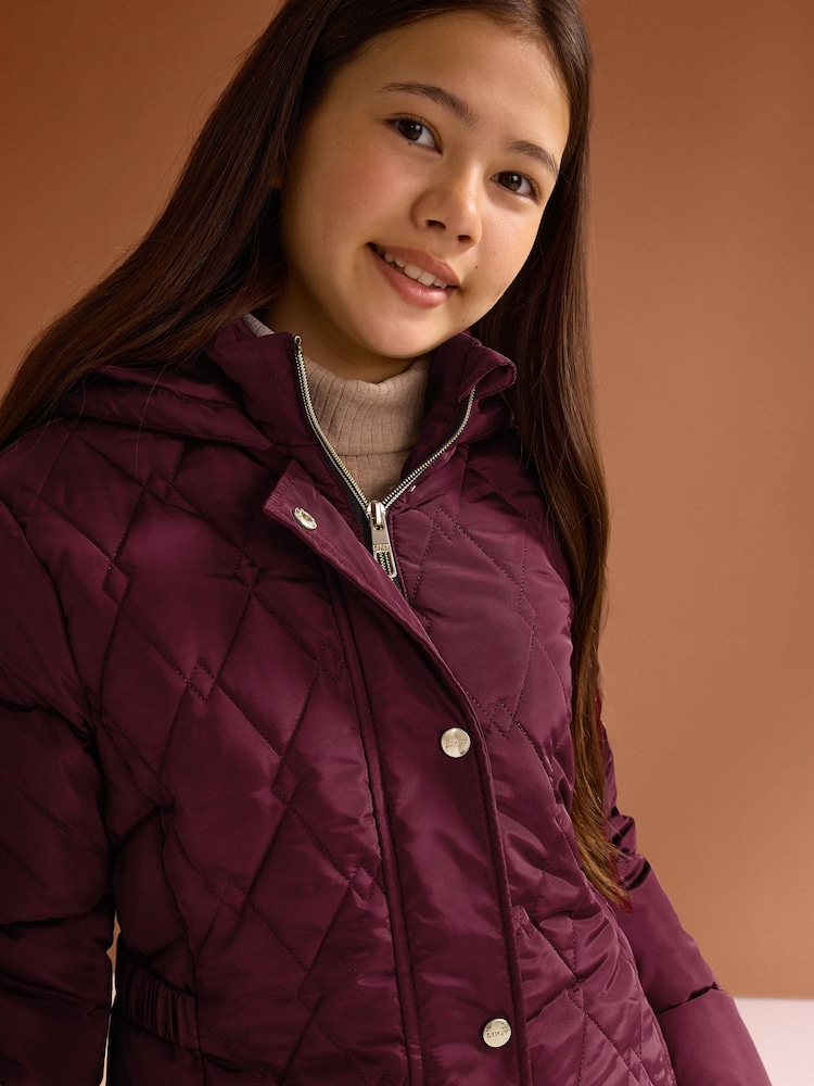 Lipsy Berry Red Shower Resistant Midweight Longline Padded Coat (5-16yrs) - Image 2 of 6 Lipsy Berry Red Shower Resistant Midweight Longline Padded Coat (5-16yrs) - Image 2 of 6