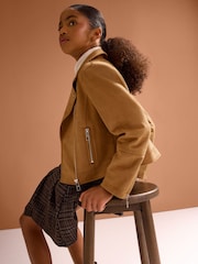 Lipsy Tan Brown Suedette Biker Jacket (5-16yrs) - Image 5 of 5