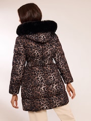 Lipsy Brown Shower Resistant Midweight Leopard Print Belted Puffer Coat (5-16yrs) - Image 5 of 5