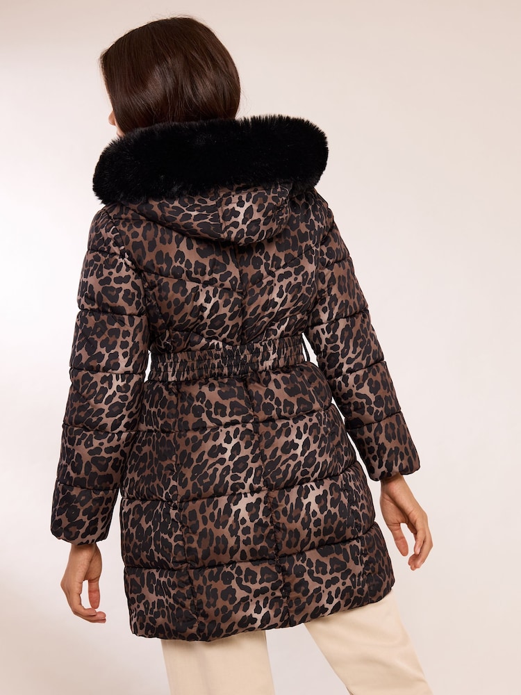 Lipsy Brown Shower Resistant Midweight Leopard Print Belted Puffer Coat (5-16yrs) - Image 5 of 5 Lipsy Brown Shower Resistant Midweight Leopard Print Belted Puffer Coat (5-16yrs) - Image 5 of 5