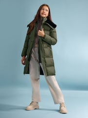Lipsy Khaki Green Shower Resistant Midweight Longline Quilted Belted Puffer Coat (5-16yrs) - Image 4 of 6
