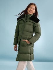Lipsy Khaki Green Shower Resistant Midweight Longline Quilted Belted Puffer Coat (5-16yrs) - Image 5 of 6