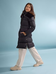 Lipsy Black Shower Resistant Midweight Longline Quilted Belted Puffer Coat (5-16yrs) - Image 4 of 6