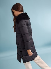 Lipsy Black Shower Resistant Midweight Longline Quilted Belted Puffer Coat (5-16yrs) - Image 6 of 6