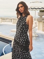 Lipsy Black Polka Dot Lace Asymmetric Halter Top - Image 1 of 4