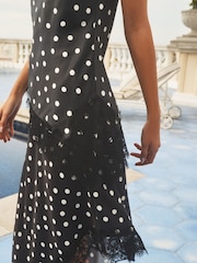 Lipsy Black Polka Dot Lace Asymmetric Halter Top - Image 2 of 4